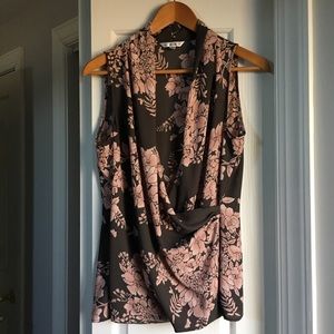 Cabi Blouse - grey/brown and pink floral